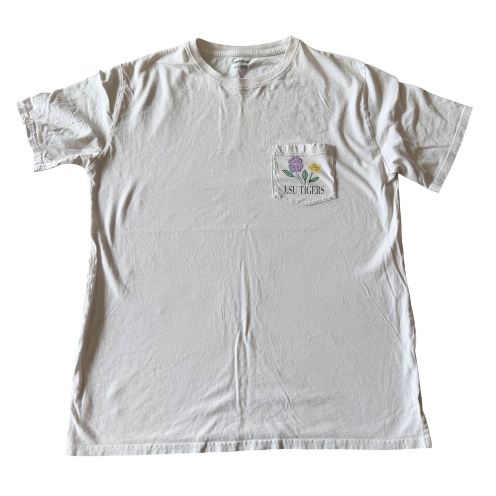 Captivating‎ LSU Tigers Floral Pocket T-Shirt Louisiana State White Women Size L